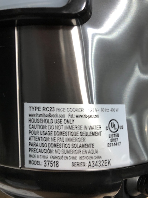 Photo 4 of ***read notes****
Hamilton Beach Digital Programmable Rice Cooker & Food Steamer, 8 Cups Cooked (4 Uncooked), With Steam & Rinse Basket, Stainless Steel (37518) 8 Cups Cooked (4 Uncooked) Rice Cooker