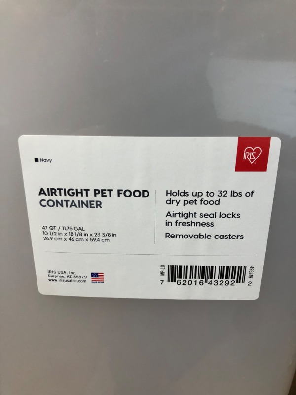 Photo 2 of ***READ NOTES****
IRIS USA, Inc. IRIS Airtight Food Storage Container, 32-Pounds, No Scoop 3 Piece Airtight Pet Food Storage Container Combo, Navy Blue