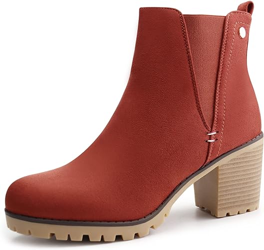 Photo 1 of JABASIC Women Casual Ankle Booties Block Heel Slip On Chelsea Boots (6)