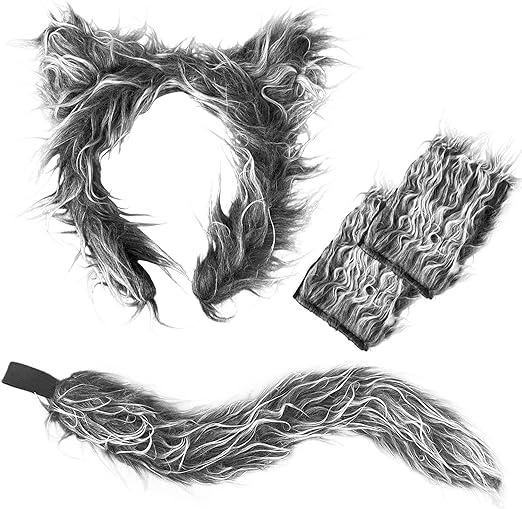 Photo 1 of Exlinonline Werewolf Wolf Costume With Headband,Gloves,Ears and Tails For Mens,Women, Kids,Boys, Girls All In One Halloween Dress-Up Accessories Kit