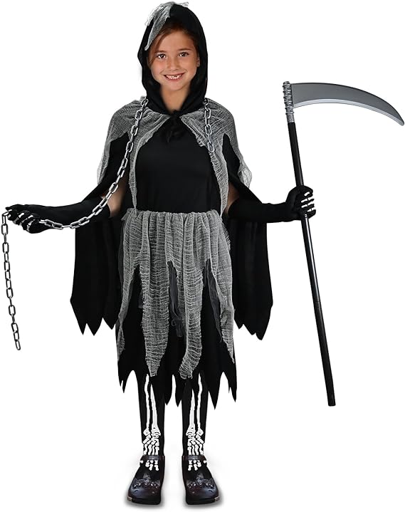 Photo 1 of GOLDGE Scary Girl Grim Reaper Costume Set with Gloves and Tights for Dress Up Party - Perfect for Halloween (M)