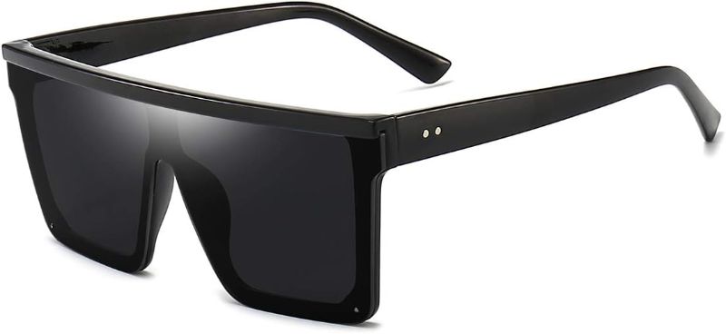 Photo 1 of Dollger Square Oversized Sunglasses for Women Men Fashion Flat Top Big Black Frame Shades
