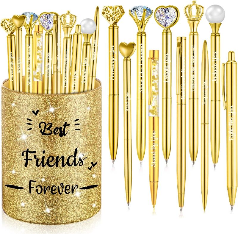 Photo 1 of Tenceur Glitter Pen Holder 10 Pcs Ballpoint Pen Set for Women Fancy Diamond Pen Inspirational Bling Pen Cute Pencil Holder Thank Pencil Cup Teacher Appreciation Gifts for Girls (Gold,Classic)