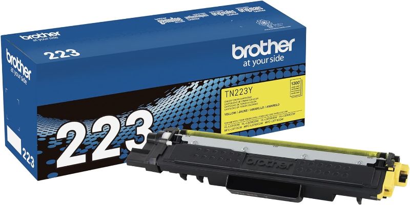 Photo 1 of Brother Genuine TN223Y, Standard Yield Toner Cartridge, Replacement Yellow Toner, Page Yield Up to 1,300 Pages, TN223, Amazon Dash Replenishment Cartridge
