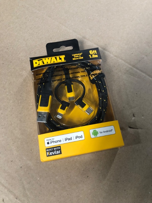 Photo 3 of DEWALT Reinforced 3-in-1 Combo Cable — Multi-Charging Cable — Lightning, Type C, Micro-USB Adapter Cable — Android and Apple Compatible Charging Cable — 3 Way Phone Charger Cable — 6ft 6-Foot