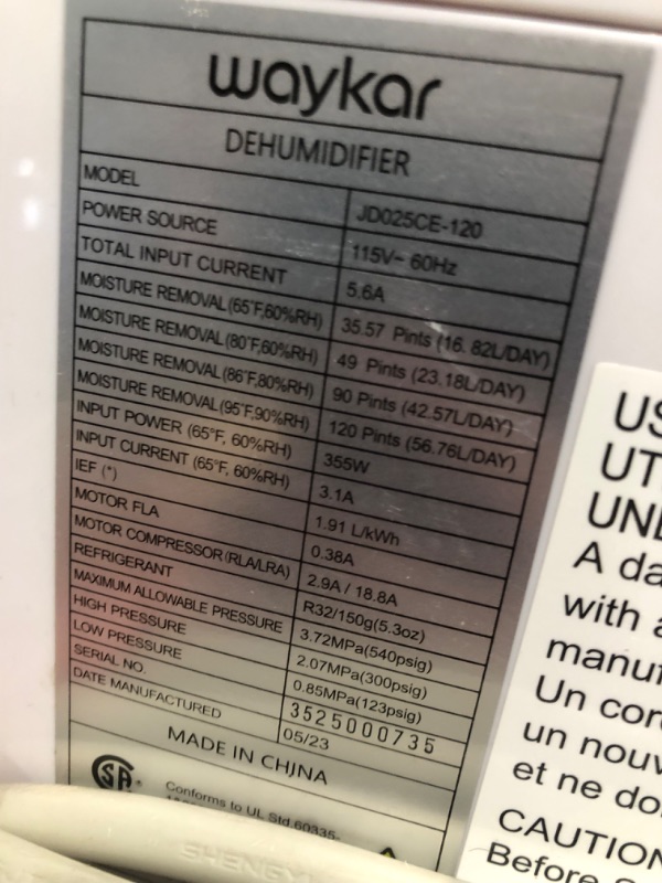 Photo 2 of **FOR PARTS ONLY***READ NOTES
Waykar 80 Pints Energy Star Dehumidifier for Spaces up to 5,000 Sq. Ft at Home, in Basements and Large Rooms with Drain Hose and 1.14 Gallons Water Tank 80 Pints 5000 Sq. Ft