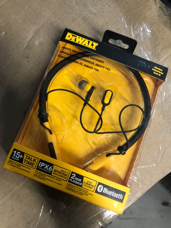 Photo 2 of DEWALT Wireless Bluetooth Neckband Headphones — Neckband Earphones with 15H Playtime — Noise-Isolating Wireless Earbuds — Jobsite Pro Built-in Mic for Crystal-Clear Calls