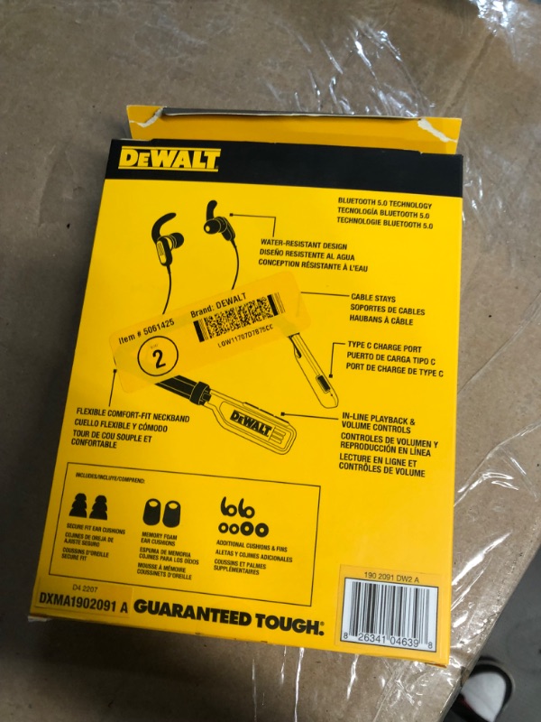 Photo 1 of DEWALT Wireless Bluetooth Neckband Headphones — Neckband Earphones with 15H Playtime — Noise-Isolating Wireless Earbuds — Jobsite Pro Built-in Mic for Crystal-Clear Calls