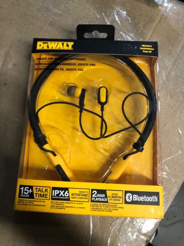 Photo 4 of DEWALT Wireless Bluetooth Neckband Headphones — Neckband Earphones with 15H Playtime — Noise-Isolating Wireless Earbuds — Jobsite Pro Built-in Mic for Crystal-Clear Calls