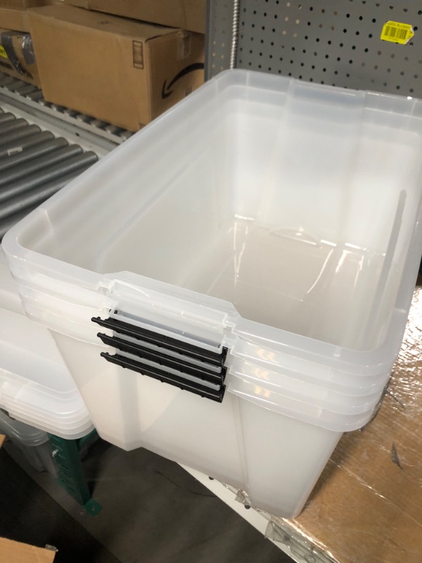 Photo 8 of **READ NOTES**
IRIS USA 4 Pack 72qt Clear View Plastic Storage Bin with Lid and Secure Latching Buckles
