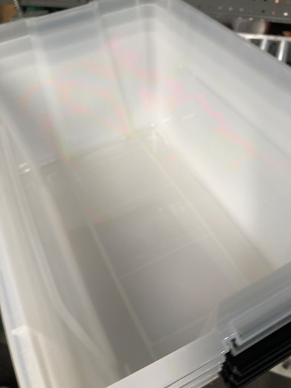 Photo 2 of **READ NOTES**
IRIS USA 4 Pack 72qt Clear View Plastic Storage Bin with Lid and Secure Latching Buckles
