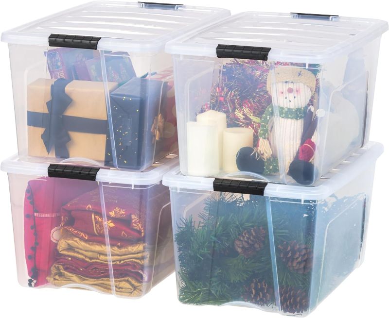 Photo 1 of **READ NOTES**
IRIS USA 4 Pack 72qt Clear View Plastic Storage Bin with Lid and Secure Latching Buckles
