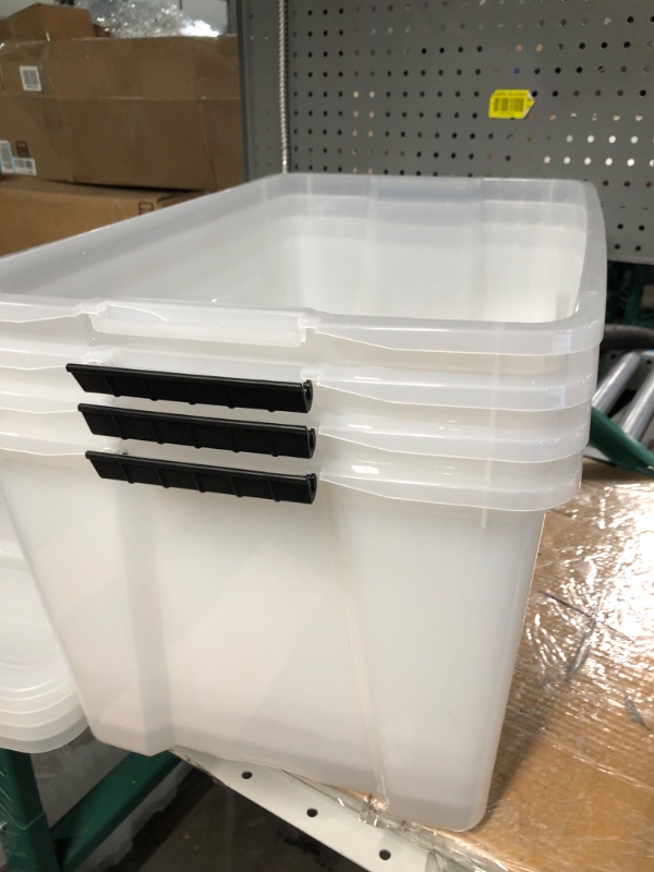 Photo 4 of **READ NOTES**
IRIS USA 4 Pack 72qt Clear View Plastic Storage Bin with Lid and Secure Latching Buckles
