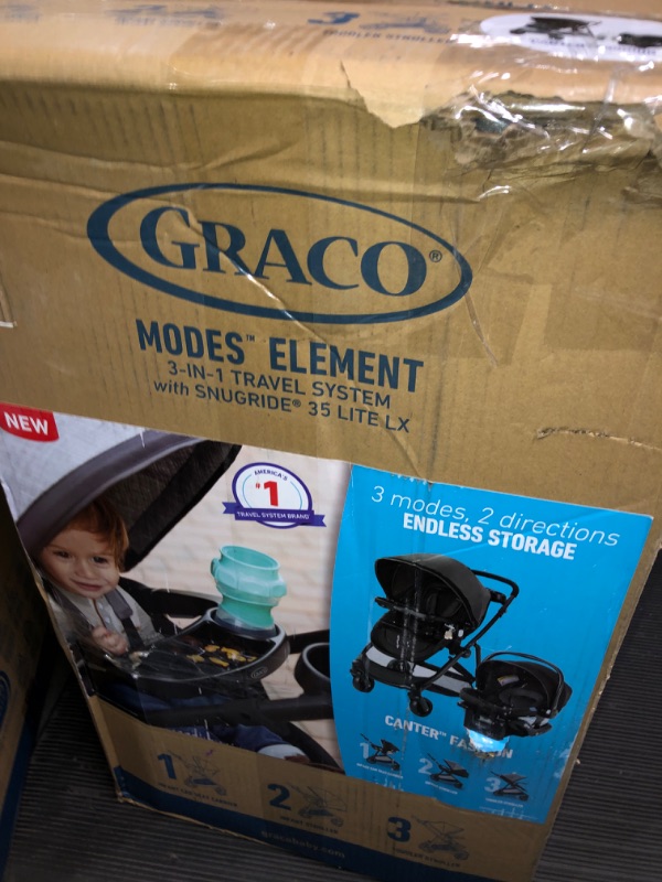 Photo 1 of Graco, Modes Element Travel System Includes Baby Stroller with Reversible Seat Extra Storage Child Tray and SnugRide 35 Lite LX Infant Car Seat, Canter Element Canter