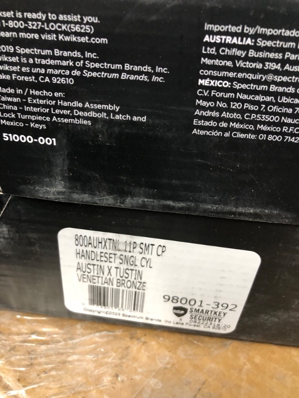 Photo 5 of **NON-REFUNDABLE-SEE COMMENTS**
Kwikset Signature Series Austin Venetian Bronze Single-Cylinder Deadbolt Entry Door Handleset with Tustin Lever and Smartkey
