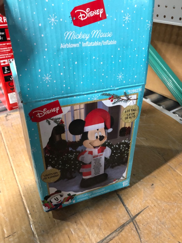 Photo 5 of **FOR PARTS ONLY/NO REFUNDS*** NON FUNCTIONAL
6' Mickey Santa w/Wish List Christmas Inflatable by Gemmy