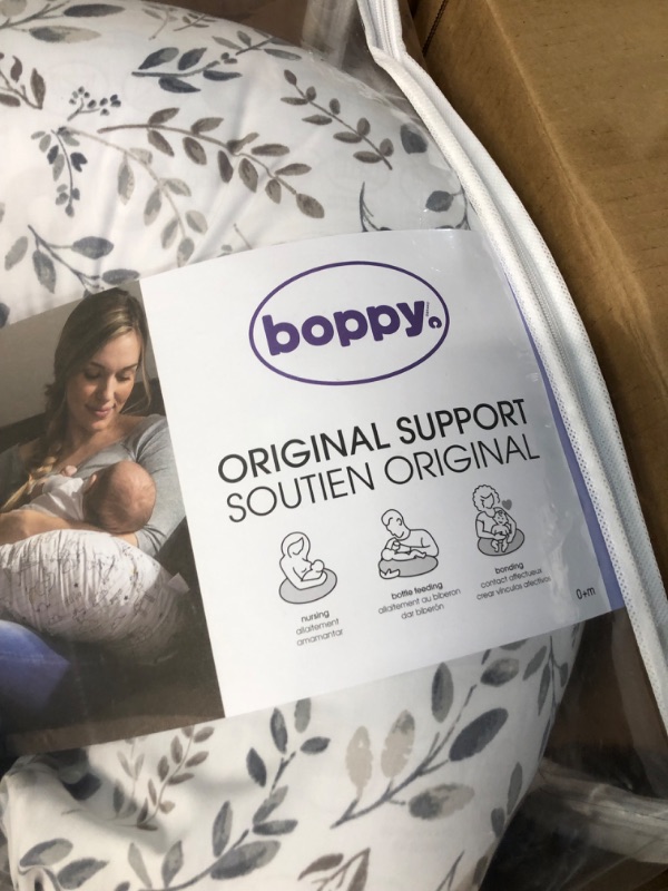 Photo 2 of Boppy Original Support Nursing Pillow, Gray Taupe Leaves, Ergonomic Breastfeeding, Bottle Feeding, and Bonding, Firm Hypoallergenic Fiber Fill, Removable Cover, Machine Washable