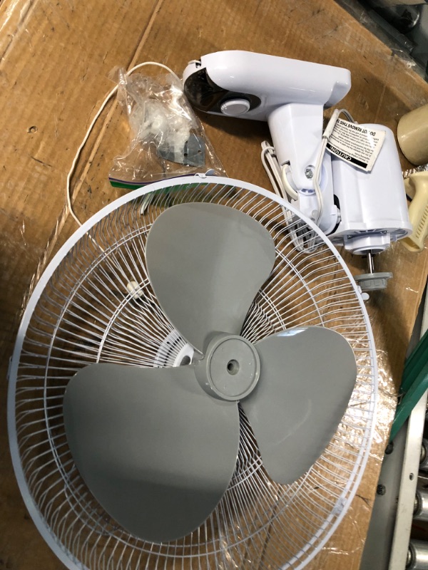 Photo 1 of **FOR PARTS ONLY***
Comfort Zone CZ16W 16” 3-Speed Oscillating Wall-Mount Fan with Adjustable Tilt, Metal Grille, 90-Degree Oscillation, White 16" Wall Fan
