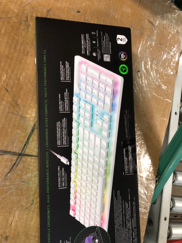 Photo 5 of Razer DeathStalker V2 Pro Wireless Gaming Keyboard: Low-Profile Optical Switches - Clicky Purple - HyperSpeed Wireless & Bluetooth 5.0 - Up to 200 Hrs - Ultra-Durable Coated Keycaps - RGB - White White V2 Pro Clicky Optical Switch