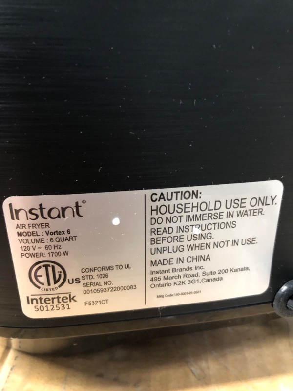 Photo 3 of **FOR PARTS ONLY*** READ NOTES!
Instant Vortex 6 Quart Air Fryer Oven, 4-in-1 Functions, From the Makers of Instant Pot, Customizable Smart Cooking Programs, Nonstick and Dishwasher-Safe Basket, App With Over 100 Recipes 6QT Vortex