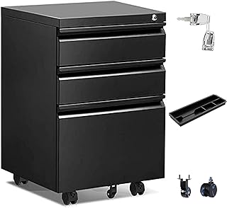 Photo 1 of *DAMAGE* **SEE CLERK NOTES** BIZOEIRON 3 Drawer  Filing Cabinet with Lock + Wheels(Black)
