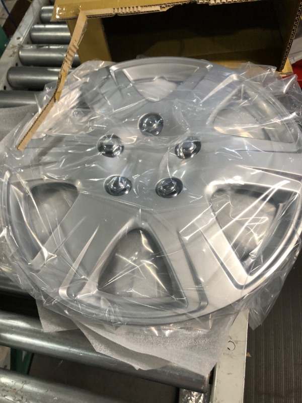 Photo 4 of Four ABS Plastic Silver Colored Hubcaps - 15 Inch Diameter