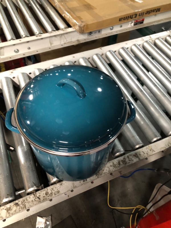 Photo 2 of (Minor Damage) Rachael Ray Enamel on Steel Stock Pot/Stockpot with Lid, 12 Quart, Marine Blue Marine Blue Pot/Stockpot