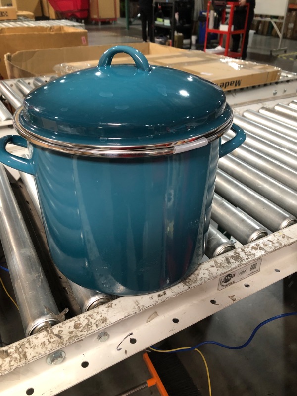 Photo 3 of (Minor Damage) Rachael Ray Enamel on Steel Stock Pot/Stockpot with Lid, 12 Quart, Marine Blue Marine Blue Pot/Stockpot