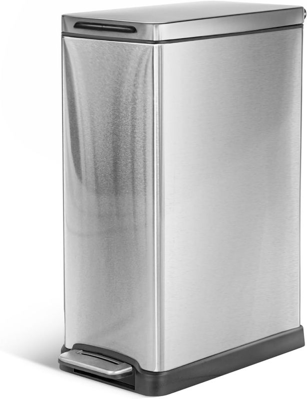 Photo 1 of ***USED - DAMAGED - COVERED IN DENTS AND SCRATCHES***
Home Zone Living 12 Gallon Kitchen Trash Can, Slim Body Stainless Steel Design, 45 Liter Capacity, Silver