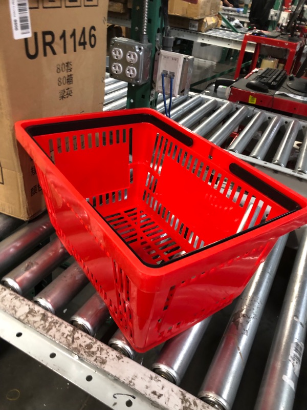 Photo 4 of 12 Pcs Shopping Baskets 20 L Plastic Shopping Baskets with Handles 16.9 * 11.8 * 9.1 Inches Store Baskets Retail Baskets 