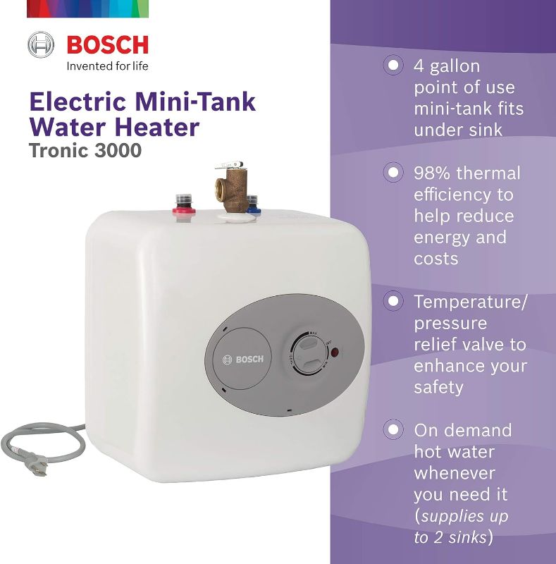 Photo 3 of (READ NOTES) Bosch Electric Mini-Tank Water Heater Tronic 3000 T 4-Gallon (ES4) - Eliminate Time for Hot Water 