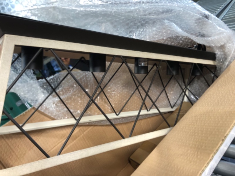 Photo 1 of (Minor Damage/ See NOTES) Q and S 5-Light Kitchen Island Light Fixtures Farmhouse Rustic Vintage Industrial Country Style Chandelier Oak+ORB Linear 