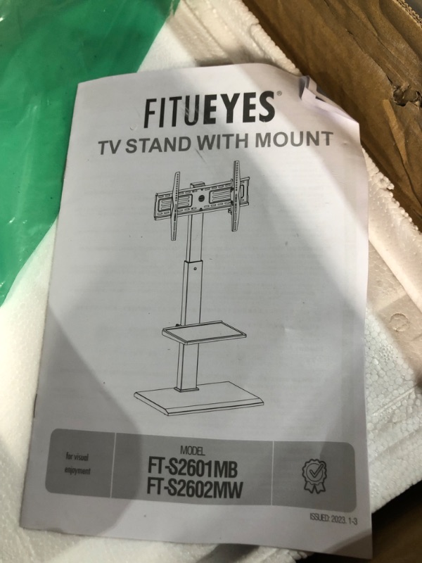 Photo 2 of ***USED**FITUEYES Floor TV Stands with Swivel TILT Mount for 32 39 40 43 49 50 55 60 65 70 75 Inch LCD LED TVs with Iron Base Adjustable Shelf Universal Television Stands for Bedroom and Living Room (White) 75" White