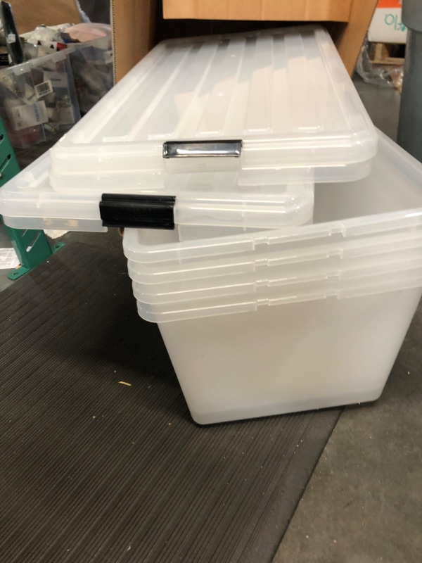 Photo 5 of ***READ NOTES***IRIS USA 91 Qt. Plastic Storage Container Bin with Secure Lid and Latching Buckles, 4 pack - Clear, Durable Stackable Nestable Organizing Tote Tub Box Toy General Organization Garage Extra Large Clear 91 Qt. - 4 Pack