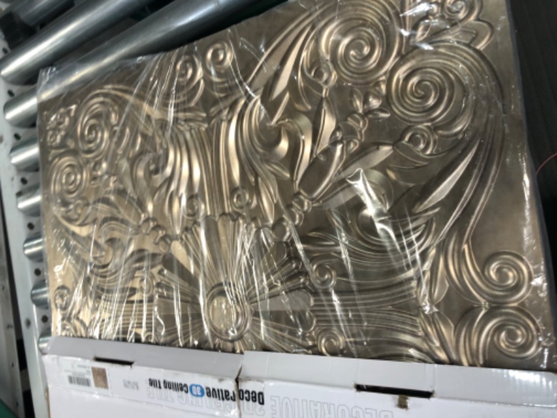 Photo 3 of Art3d Decorative Ceiling Tile 2x2 Glue up, Lay in Ceiling Tile 24x24 Pack of 12pcs Spanish Floral in Antique Gold 12 Tiles Antique Gold