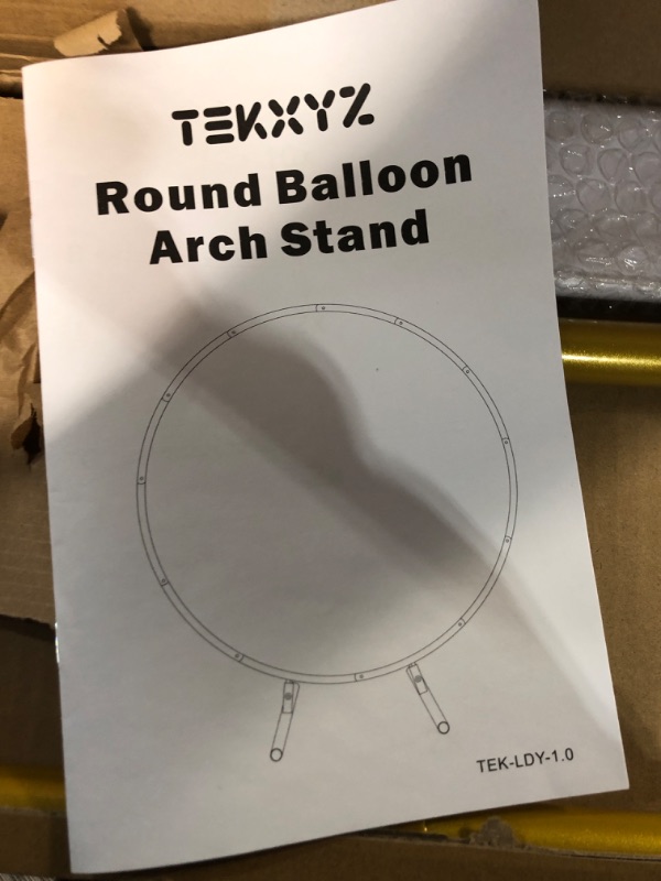 Photo 1 of ***USED***TEKXYZ Round Balloon Arch Stand, 6.56 Ft Gold Circle Wedding Arch Frame, Golden Metal Backdrop Stand Kit for Birthday, Anniversary, Baby Shower Party Decorations