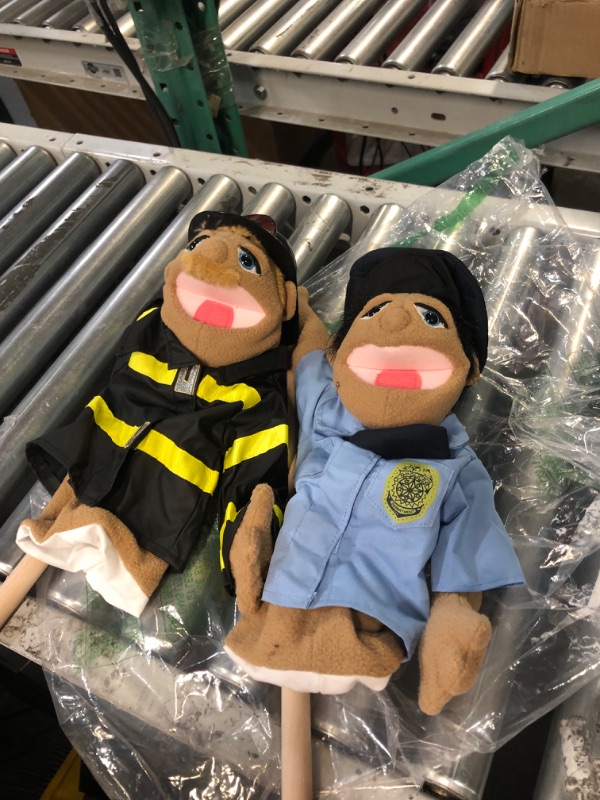 Photo 3 of Melissa & Doug Rescue Puppet Set - Police Officer and Firefighter - Soft, Plush Puppets For Kids Ages 3+