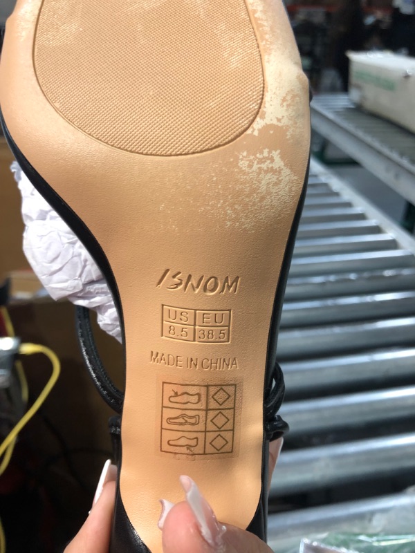 Photo 1 of ISNOM Lace Up Heels Sandals for Women, Square Toe, Open Toe Thong, Stiletto Heels Design