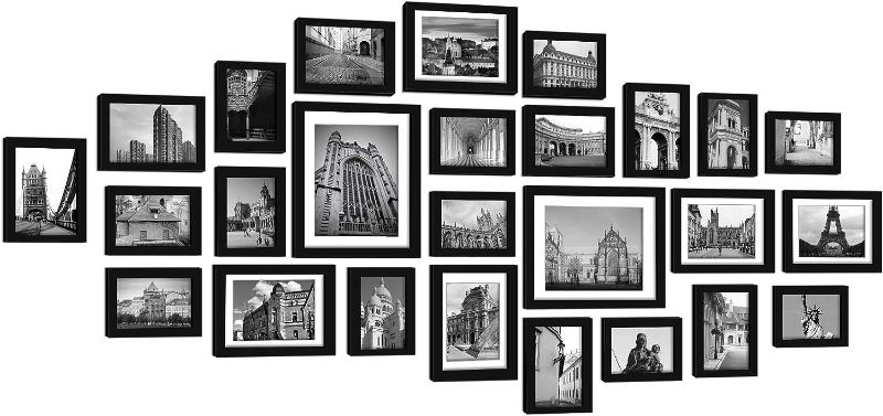 Photo 1 of *PHOTO REFERENCE*26 Pieces Picture Frames Set Collage Photo Frames Wall Gallery Kit for Wall and Home, Two in 8X10, Five in 5X7, Seven in 4X6, Twelve in 3.5X5 in Black White (Black)
