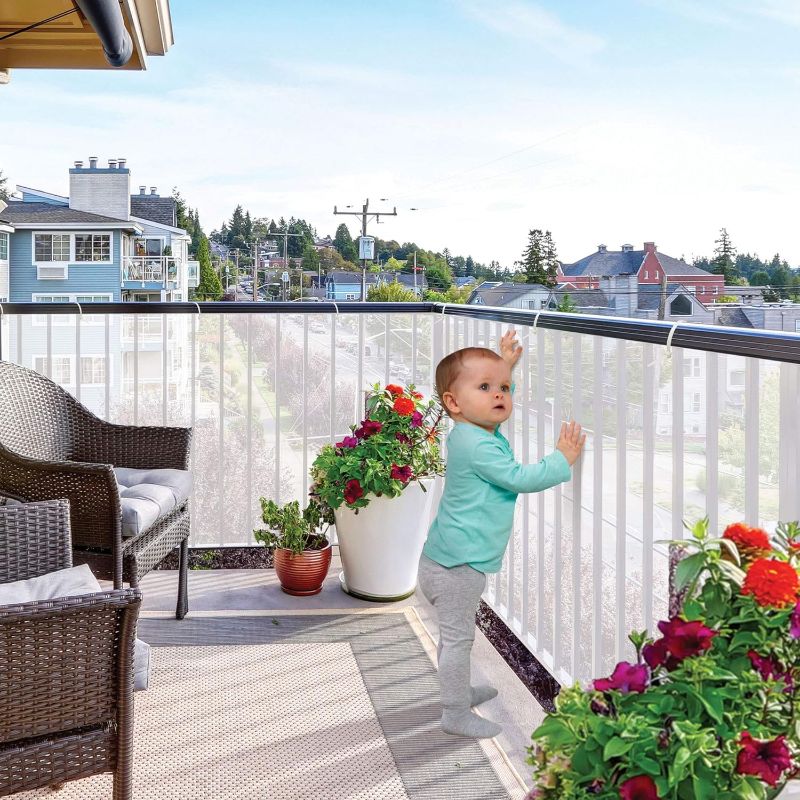 Photo 1 of *PHOTO REFERENCE*KidKusion Deck Guard | Made in USA | 16' L x 38" H | Clear | Outdoor Balcony and Stairway Deck Rail Safety Net | Child Safety; Pet Safety; Toy Safety, 4500 16 Ft. Clear