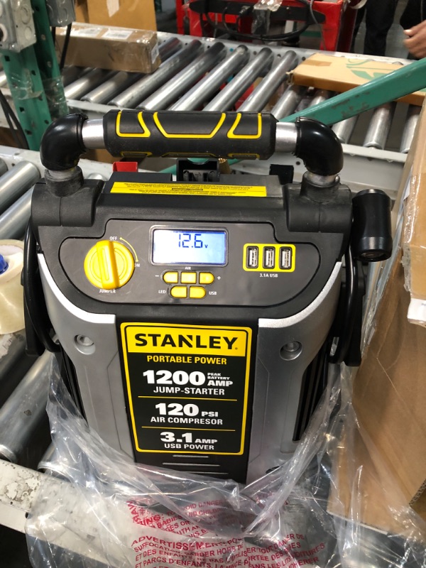 Photo 2 of STANLEY J5C09D Digital Portable Power Station Jump Starter: 1200 Peak/600 Instant Amps, 120 PSI Air Compressor, 3.1A USB Ports, Battery Clamps 1,200 Peak Amps