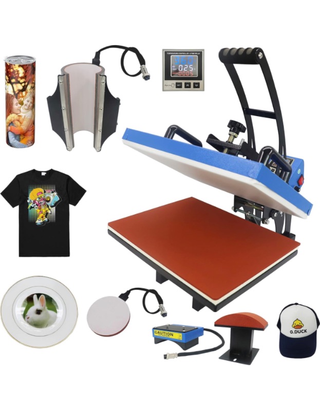 Photo 1 of (NOT FUNCTIONAL)RoyalPress 4 in 1 Heat Press 12" x 15" Color LED 30OZ Mug Professional Sublimation Heat Transfer Multifunction Combo Heat Press Machine Hat/Mug/Plate/Cap/T-Shirt Blue (12"x15" 4 in 1)