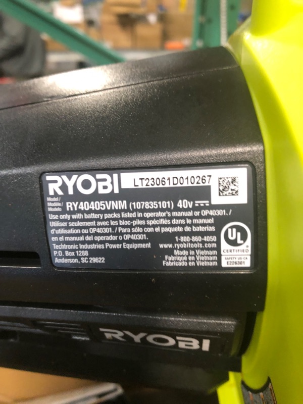 Photo 2 of **READ NOTES BELOW**RYOBI 40-Volt Lithium-Ion Cordless Battery Leaf Vacuum/Mulcher (Tool Only)