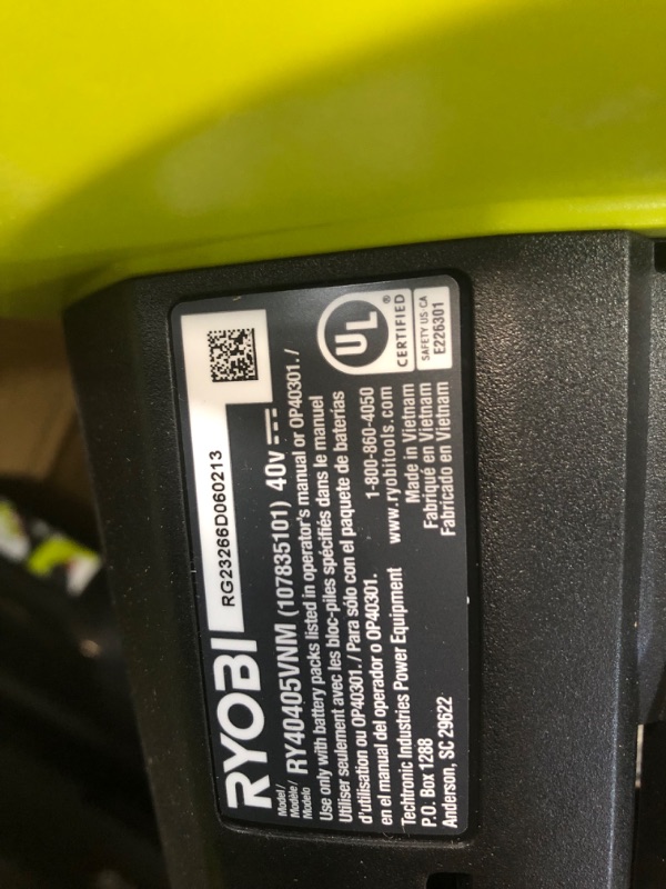 Photo 2 of (PARTS ONLY)RYOBI 40-Volt Lithium-Ion Cordless Battery Leaf Vacuum/Mulcher (Tool Only)