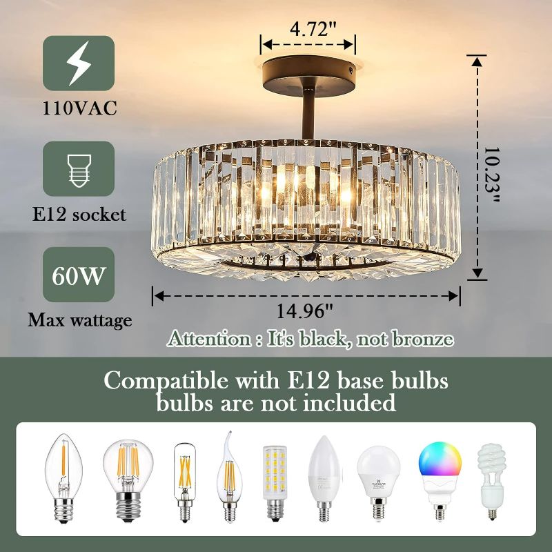 Photo 6 of (READ NOTES) DAFKOS 4 Lights Modern Crystal Chandelier Black Round Semi Flush Mount Ceiling Light Fixture Farmhouse Chandelier for Dinning Room Living Room Bedroom Hallway Entryway Kitchen