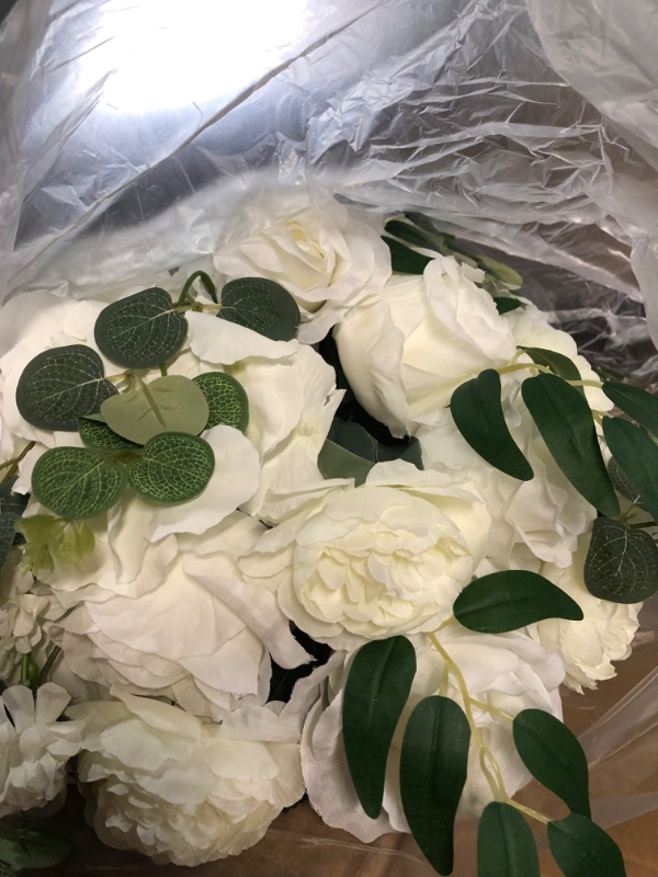 Photo 1 of BLOSMON Artificial Flower Wedding Table Centerpieces 10 Pcs Large 13.7" White Fake Flowers Rose Floral Ball Arrangement Center Pieces for Table Faux Silk Flower Bouquet for Wedding Party Home Decor Diam 13.7" - 10 Pcs White