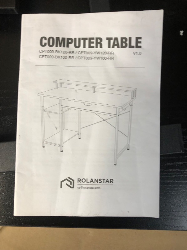 Photo 3 of Rolanstar Computer Desk with Monitor Shelf and Drawer, 47" Home Office Writing Desk, Study Table Workstation, Stable Metal Frame, Rustic Brown
