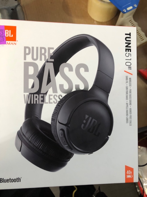 Photo 3 of JBL Tune 510BT: Wireless On-Ear Headphones with Purebass Sound - Black Black headphones