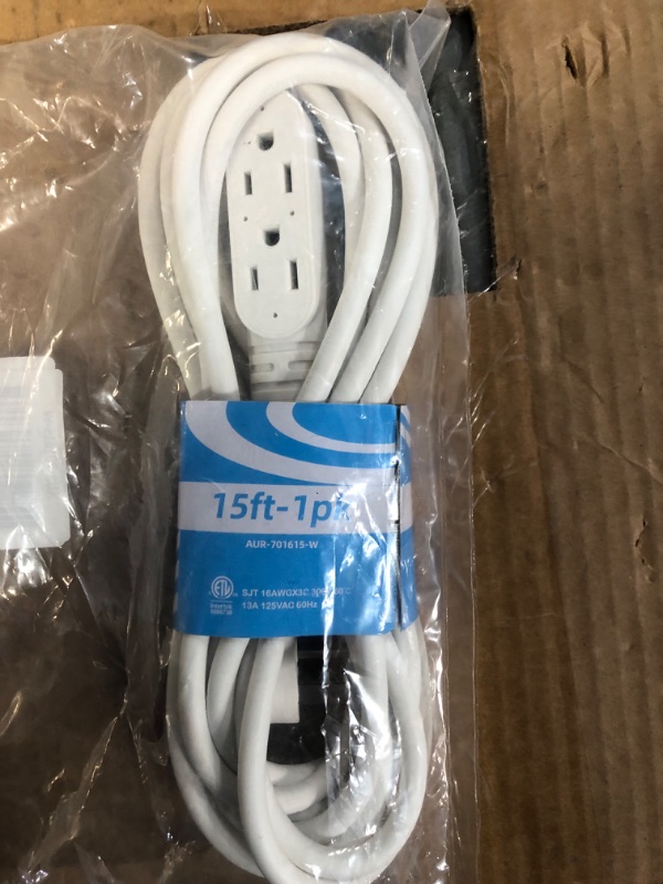 Photo 2 of Aurum Cables 3 Outlet Extension Cord for Indoor 15 ft 1 Pack White