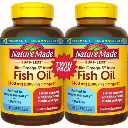 Photo 1 of *EXPIRES JAN 2025*
Nature Made Burp-Less Ultra Omega 3 Fish Oil 1400mg Softgels 65 Count 2 Pack
